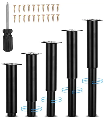 5 Möbelfüße aus Metall, verstellbar 18-34 cm, schwarz