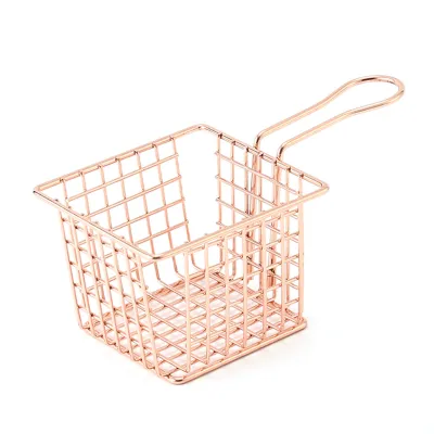 Imagen del producto de Cesta para freidora, de hierro, para patatas fritas, con soporte, colador para freír con asa, ideal para restaurantes y uso doméstico (color rosa dorado)