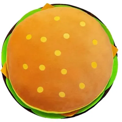Productafbeelding van Hamburger knuffelkussen, 40 cm. Pluiskussen met een grappig ontwerp van een hamburger