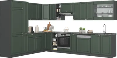 Produktbild von Eckküche Vicco Fame-Line Grün-Gold Landhaus/Anthrazit 347 x 60 cm , AP Eiche, Model 47329