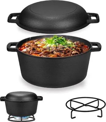 Obrázek produktu pro Famanu – Hrnec s poklicí z litiny – Multifunkční, vhodný pro grilování, vaření a kempování