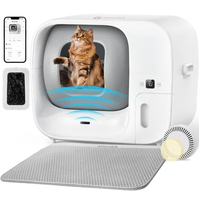 Produktbild von Amicura Cura 3 Selbstreinigende Katzentoilette, Automatisch Füllende Katzenklo Geruchskontrolle, App-Steuerung Für Mehrere Katzen, Große Katzenklo