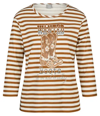 Produktbild von Weiches geringeltes T-Shirt Braun Größe 44 mit Rundhals und 3/4-Arm