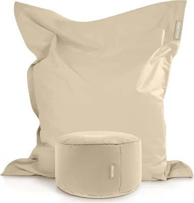 Produktbild von Green Bean® XXL Riesensitzsack 140x180cm + Hocker 40x40x40cm mit EPS-Perlen Füllung - 2er Set Sitzsack "Square+Stay" Beige