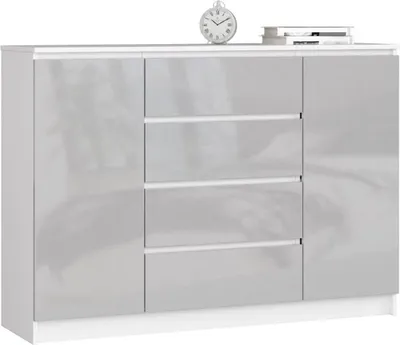 Obrázek produktu pro BDW, komoda se 4 zásuvkami, 139x40x99 cm, K140, bílá / šedá vysoký lesk