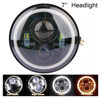 Obrázek produktu pro Univerzální 7palcový (18 cm) LED světlomet/žárovka, halogenová, 12–24 V, potkávací/dálková světla, s denním svícením (DRL), blinkry bílé/žluté