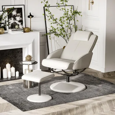Produktbild von Relaxsessel mit Hocker und Liegefunktion, Fernsehsessel, Lesesessel, TV Sessel, Kunstleder, Grau | 78x67x98 cm | bis 145° neigbar