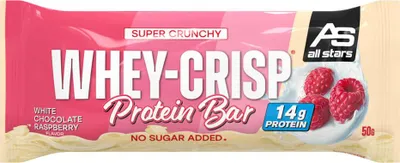 Produktbild von ALL STARS Fitness Products Whey Crisp, Himbeere, Weiße Schokolade, 50 g, Molkenprotein, 249 kcal, 481 kcal, 1038 kJ
