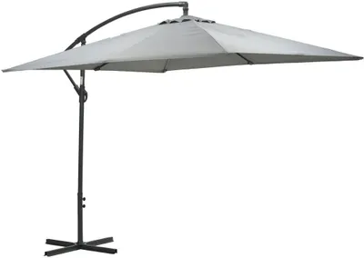 A cantilever patio umbrella is shown against a white background.