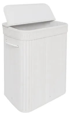 Image de Panier à linge Relaxdays avec couvercle, en bambou, 72 l, pliable, H x l x P : 60 x 40 x 30 cm, salle de bains, coffre à linge, blanc