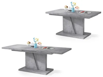 Produktbild von All4All Couchtisch Noel , Kaffeetisch , Wohnzimmertisch , Sofatisch mit Ablagen , Esstisch mit Einlegeplatte , ausklappbar , 120x70cm , Beton Millenium