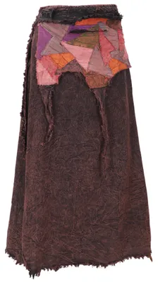 Produktbild von Boho Elfen Wickelrock, Patchwork Rock, Weiter Langer Vintage Rock - Aubergine, Damen, Braun, Baumwolle, Größe: S/M