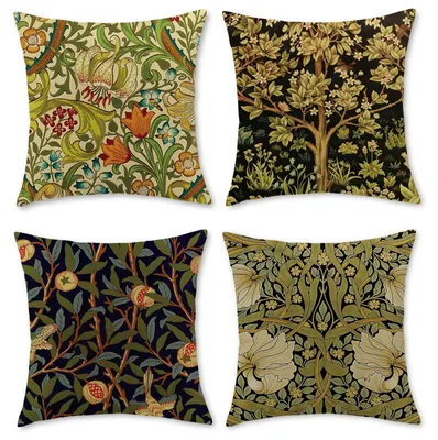 Produktbild von Set mit 4 Kissenbezügen, 45x45 cm - Blumenmuster und Boho-Stil