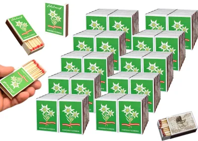 Produktbild von jameitop® 101 Schachteln EDELWEIß Zündholzschachtel Zündhölzer Sicherheitszündhölzer 3838 Streichhölzer, 45mm + 1 Pack Nostalgie