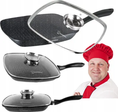 Immagine prodotto di Padella grill Masterpan in alluminio da 28 cm con coperchio in vetro