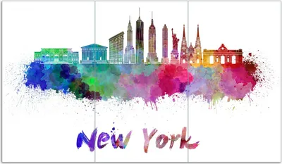 Produktbild von Wallario Herdabdeckplatte aus Glas, Größe 90 x 52 cm 3-teilig, Motiv Städte als Aquarell - Skyline von New York