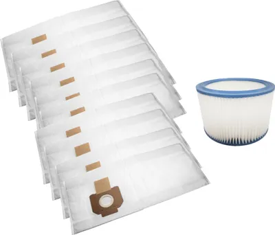 Produktbild von Trade-Shop SET: Microvlies-Beutel (10x) + Rundfilter kompatibel mit Nilfisk 302000449, 302004000, 302000490, 63990, 11753, 107402338, 302000461
