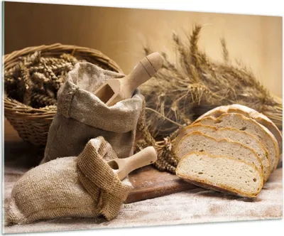 Produktbild von Bilder auf glas - Brot Essen Holz - 100x70cm - Glasbilder - Wandbilder - Kunstdruck - zum Aufhängen bereit - Wanddekoration aus Glas - Glas Bilder - Wandbild auf Glas - Einteilig - GAA100x70-2398