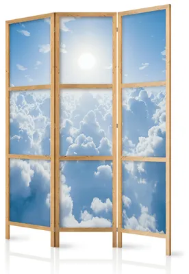 Produktbild von Muralo Japanischer PARAVENT 3-teilig Raumteiler klappbar PREMIUM-Vliesleinwand WOLKEN UND SONNE für Schlafzimmer 135cmx172cm