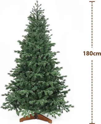 Immagine prodotto di Albero di Natale artificiale - Realistico - 180 cm - 810 punte - PE+PVC - Supporto metallico pieghevole - Base in legno - Montaggio rapido - Verde
