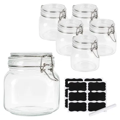 Produktbild von Relaxdays Einmachgläser, 6er Set, 750 ml, Deckel mit Bügelverschluss, Einkochen, Aufbewahren, Vorratsgläser, transparent