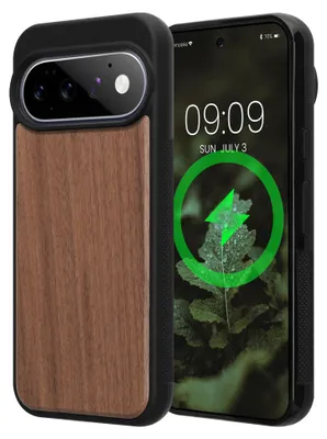 Produktbild von kwmobile Echtholz Schutzhülle kompatibel mit Google Pixel 11 Pro Hülle - Cover aus Holz und TPU - Kompatibel mit MagSafe - Case in Dunkelbraun