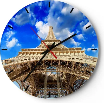 Produktbild von Wanduhr - Rund - Glasuhr - Architektur paris stadt eiffel - 30x30cm - Schleichendes Uhrwerk - Lautlos - zum Aufhängen bereit - Dekoration Modern - Wanddekoration aus Glas - C3AR30x30-2479