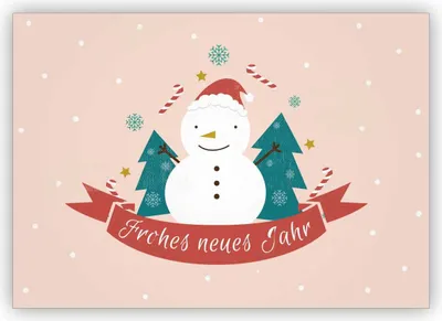 Produktbild von 4x Süße Vintage Weihnachtskarte mit Schneemann, rosa: Frohes neues Jahr