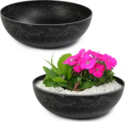 Immagine prodotto di Fioriera rotonda bulbosa da 25 cm per esterni, nero marmorizzato