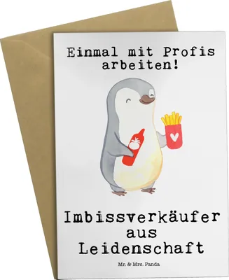 Produktbild von Mr. & Mrs. Panda Klappkarte Imbissverkäufer Leidenschaft - Weiß - Geschenk, Witzig, Lustig, Spruch, Glückwunschkarte, Grußkarten, weihnachtskarten, einladungskarten