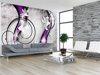 Produktbild von Vlies Fototapete Blumen Lilien 400x280 cm Tapeten Wandtapete XXL Betonoptik Abstrakt Ornament violett a-A-0037-a-c