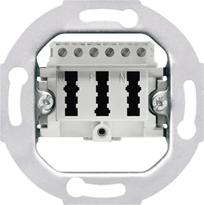 A close-up view of a white and gray electrical component with black connectors.