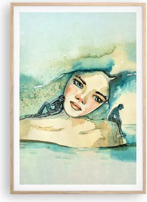 Produktbild von Gerahmtes Poster - Rahmen in heller Eiche - Aquarell Frau Emotionen - 70x100 cm - Wand Bild - Wanddeko - Wandbilder - Kunstposter - Wandposter - Bilderrahmen - Bilder - Kunstdruck - P2NPA70x100-4858