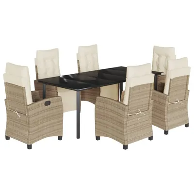 Produktbild von 7-tlg. Garten-Essgruppe mit Kissen Beige Poly Rattan