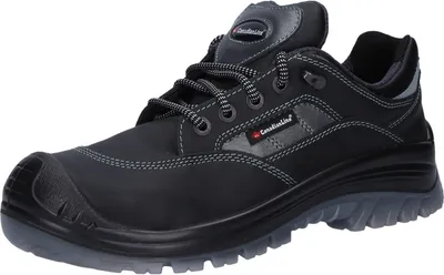 A single black and gray work shoe is shown against a white background.