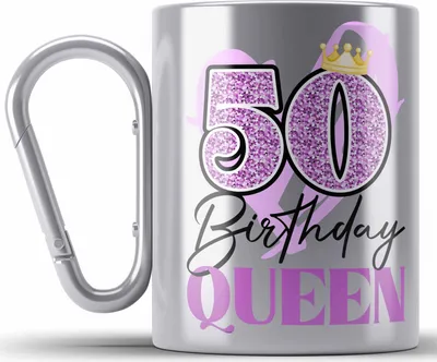 Produktbild von Trendation -  50. Geburtstag Edelstahl Tasse Karabiner Frau Geschenk 50er Geschenkidee 50 Mutter Frauen Lustig Geschenke (Silber)