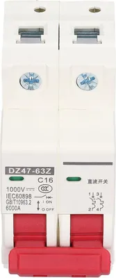 Produktbild von 2-poliger Niederspannungs-Leistungsschalter, 6000 A Schaltleistung, DIN-Schienenmontage, 16 A DC, 1000 V