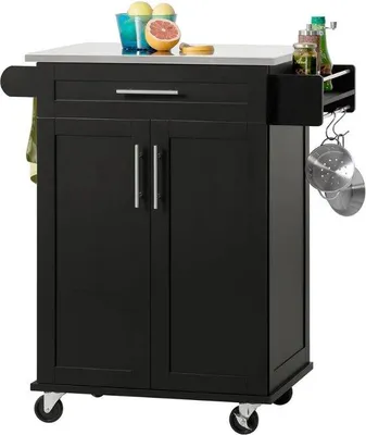 Immagine prodotto di Organizer da cucina nero con ripiano in legno e cassetto