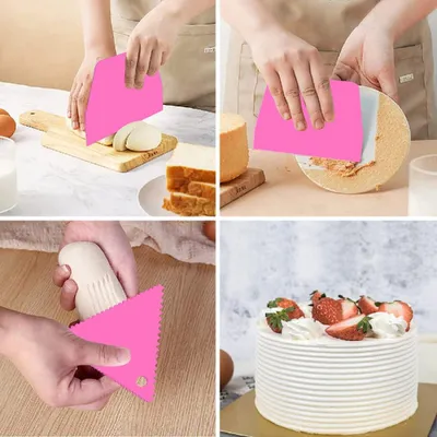 Produktbild von TRANKIELO® - Set von 6 Kunststoff-Teigschabern – Rosa Sahneschaber – Verschiedene Formen – Leicht zu Reinigen – Geeignet für Kuchen, Gebäck, Glasur, Schokoladenherstellung