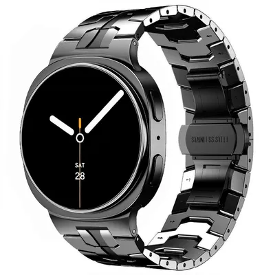 Produktbild von FFO2World Metallarmband „Iron“ – Für Samsung Galaxy Watch 8 (40/44 mm) & 8 Classic (46 mm) – Edelstahl-Gliederarmband mit Faltschließe – Schwarz