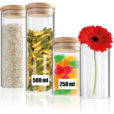 Produktbild von com-four® 4-teiliges Vorratsdosen-Set aus Borosilikatglas mit Bambus-Deckel