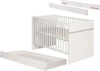Immagine prodotto di Set roba con letto "Moritz" 70x140 cm, rete a doghe, sponde laterali e contenitore, bianco/Luna Elm