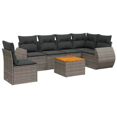 Produktbild von Gartenmöbel-Set 7-tlg., modular, mit Stauraum & wasserabweisendem Beutel, aus Poly Rattan & Akazienholz, Grau, UV-beständig