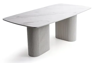 Productafbeelding van Tafel in modern design, wit met marmerlook, zuilvormig, rechthoekig, nieuw keukentafel