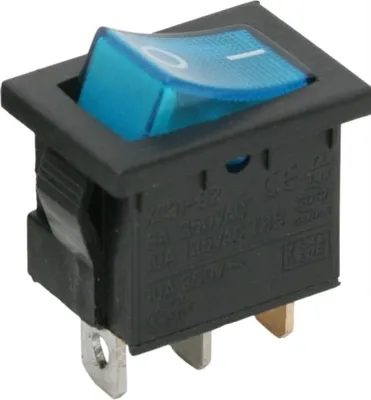 Obrázok produktu pre 5x osvetlený kolískový vypínač čierny s modrou LED – zapustený kolískový vypínač VYPNUTÉ/ZAPNUTÉ 250 V 6 A – jednopólový spínač SPST so symbolom IO – vhodný pre stroje a elektrické zariadenia – predajná jednotka 5 kusov [09019KE]