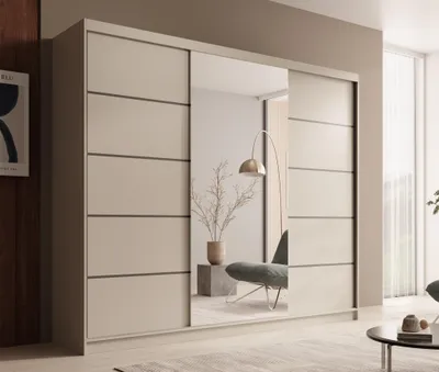 Productafbeelding van Kledingkast met schuifdeuren, model OSLO, in mat cashmerekleur, afmetingen 250x215x58 cm