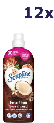 Produktbild von 12x Soupline Weichspüler – 45 sc 950 ml – wärmender Duft nach Kokosnuss und weißen Blüten