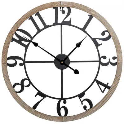 Runde Wanduhr aus Holz, Aluminiumzeiger, natur, 60 x 4,5 x 60 cm