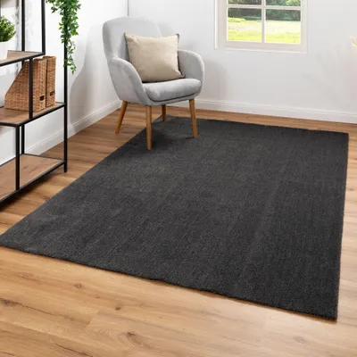Produktbild von Steffensmeier Kurzflor Teppich Barcelona Wohnzimmerteppich modern, strapazierfähig und pflegeleicht, Anthrazit, Größe: 60x115 cm