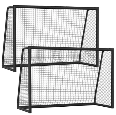 Image de Lot de 2 buts de football Peviasot 300 x 200 x 120 cm – Grand but de football en métal avec panneau et filet, pour le jardin, l'entraînement et l'extérieur, noir